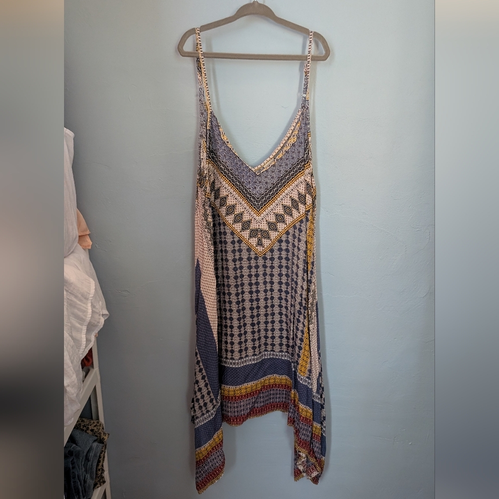 🌙 Devi Festival Boho Blue + Yellow Mini Trapeze Sundress Etsy Discontinued HTF